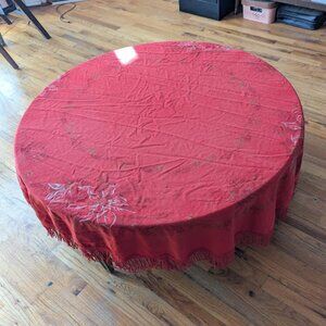 Round Vintage California Handprints Christmas Table Cloth with Fringe